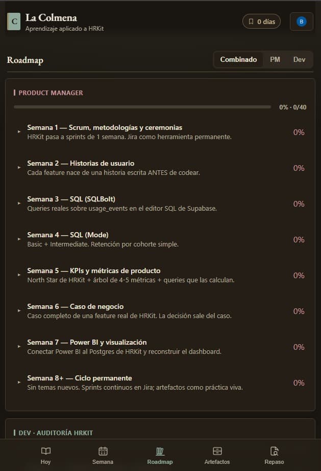 Roadmap — los dos caminos de estudio y el avance de cada bloque