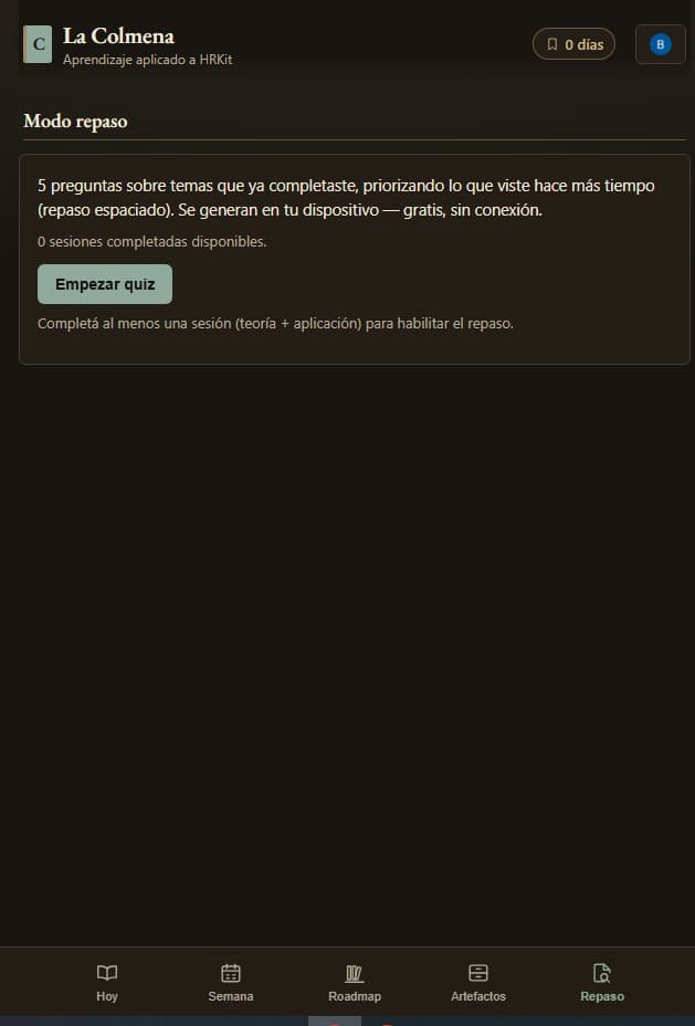 Repaso — quiz de repaso espaciado, generado sin IA a partir de lo que ya completé