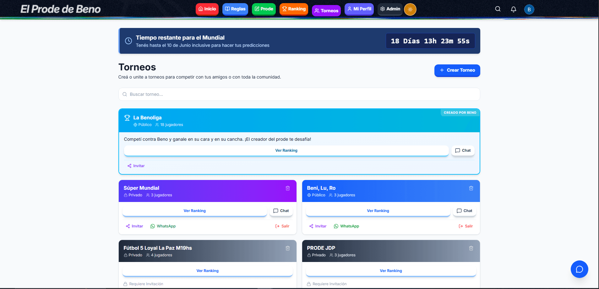 Torneos — jugá en ligas privadas con tus amigos o compañeros