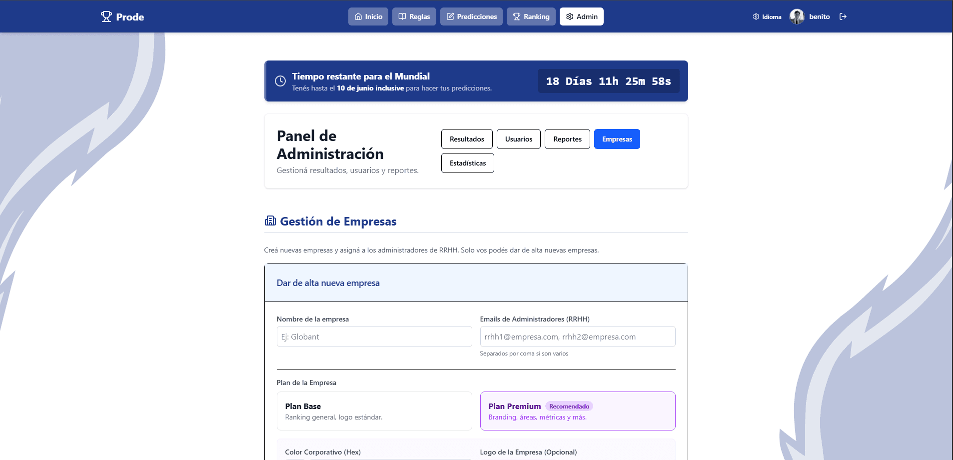 Administración — gestión de empresas registradas y configuración de instancias