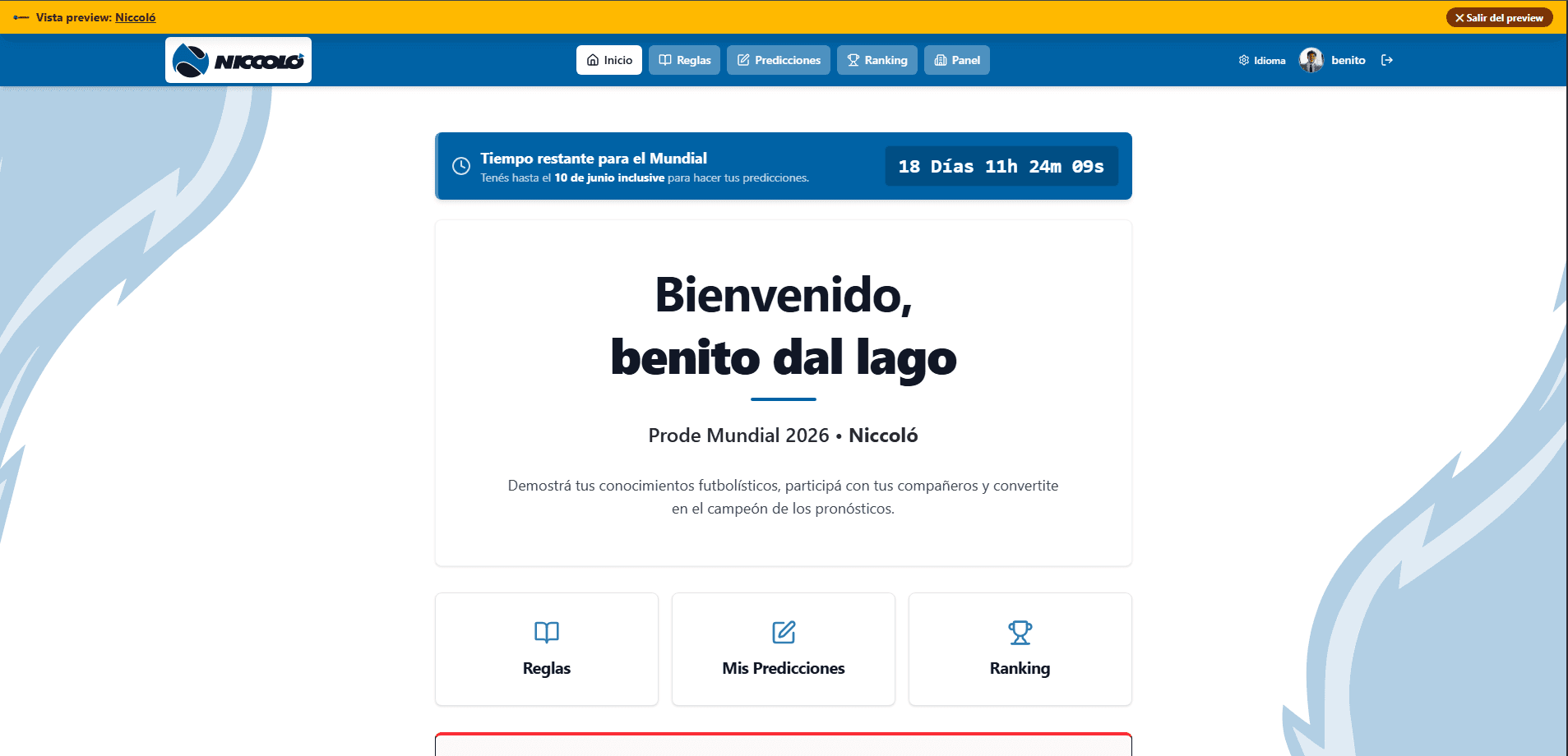 Vista preview — dashboard de Niccoló con branding propio