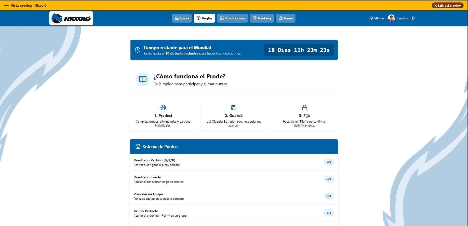 Vista preview — reglas con logo de Niccoló
