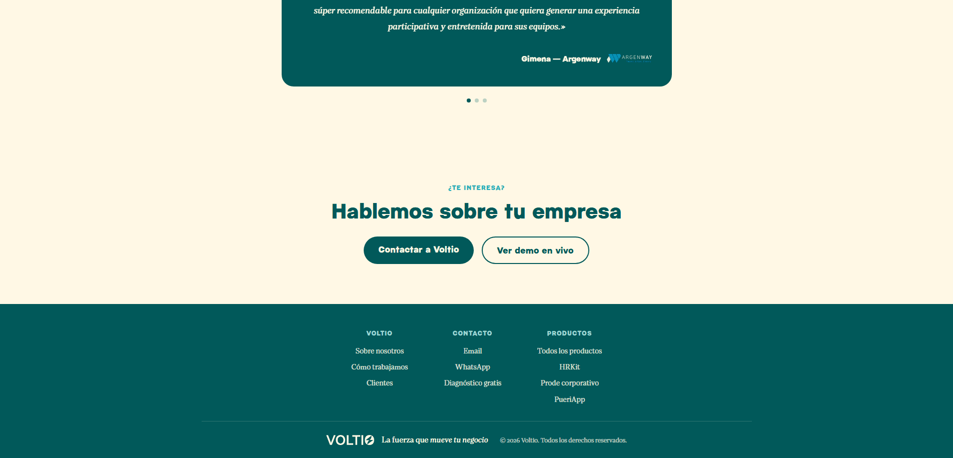 Productos — CTA de contacto por producto